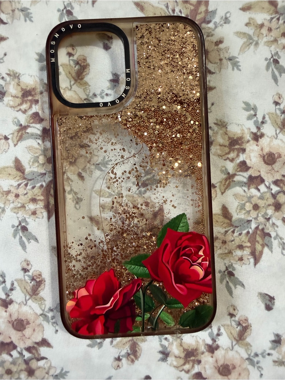 Amazon Red Rose Glitter Liquid Phone Case with Gold Sparkle 12 pro max